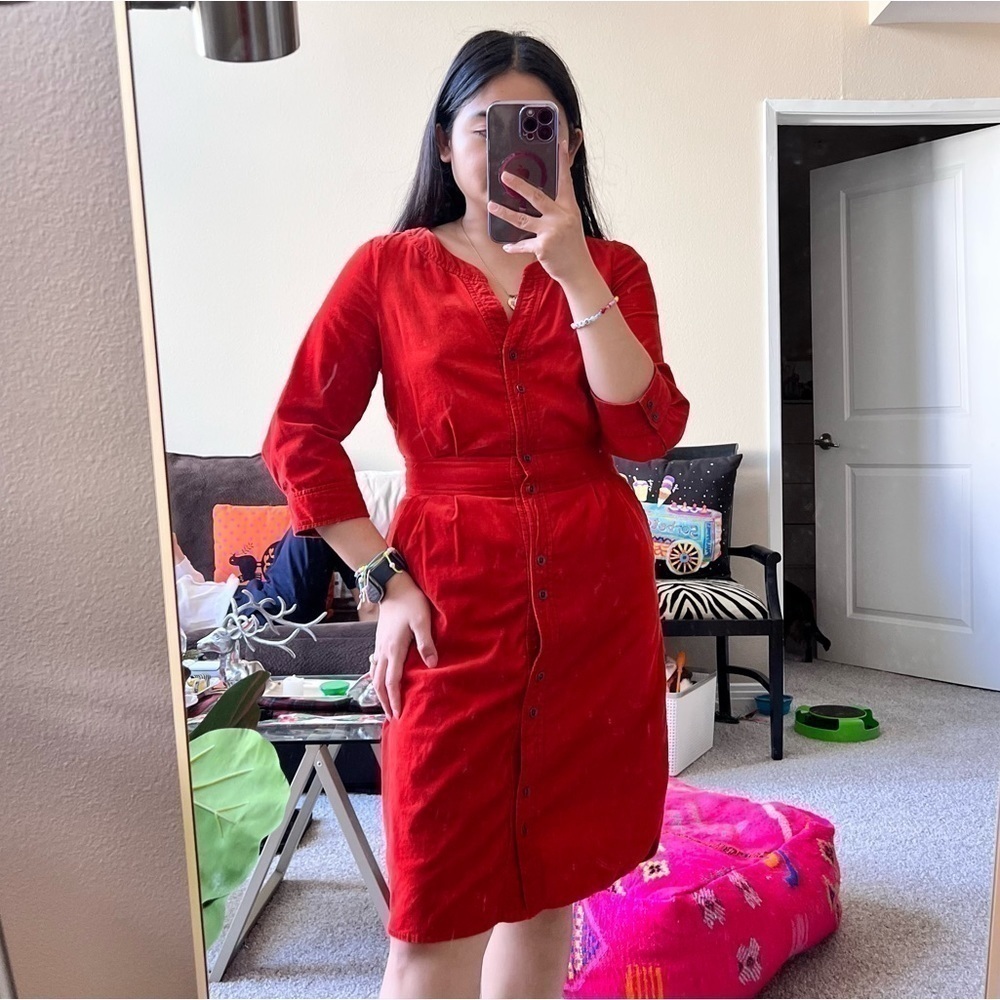 Anthropologie Maeve Red‎ Corduroy Button Front Mini Dress US 0‌